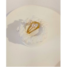 Δαχτυλίδι Χρυσό 14K - Γυναικείο, 2σειρο με ζιργκόν και μαργαριτάρια (RI559)